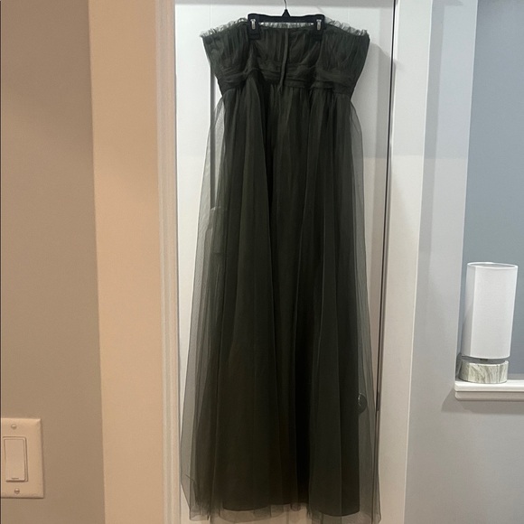 Strapless Olive Green Tulle Evening Gown Prom Worn once EUC Alfred Angelo Sz 14 - Picture 10 of 14